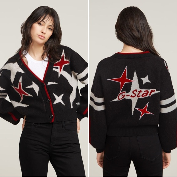 G-Star Sweaters - G-Star Holiday Loose Knitted Cardigan Sz M Wool Blend Star Graphic Sweater